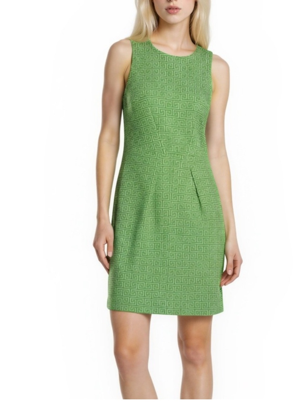 J.McLaughlin Green Greek Key Dress Geometric Sleeveless Size Medium